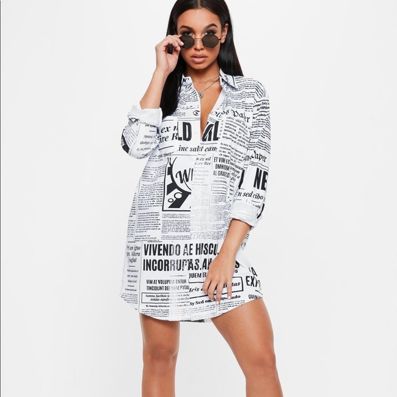 newspaper print shirt dress